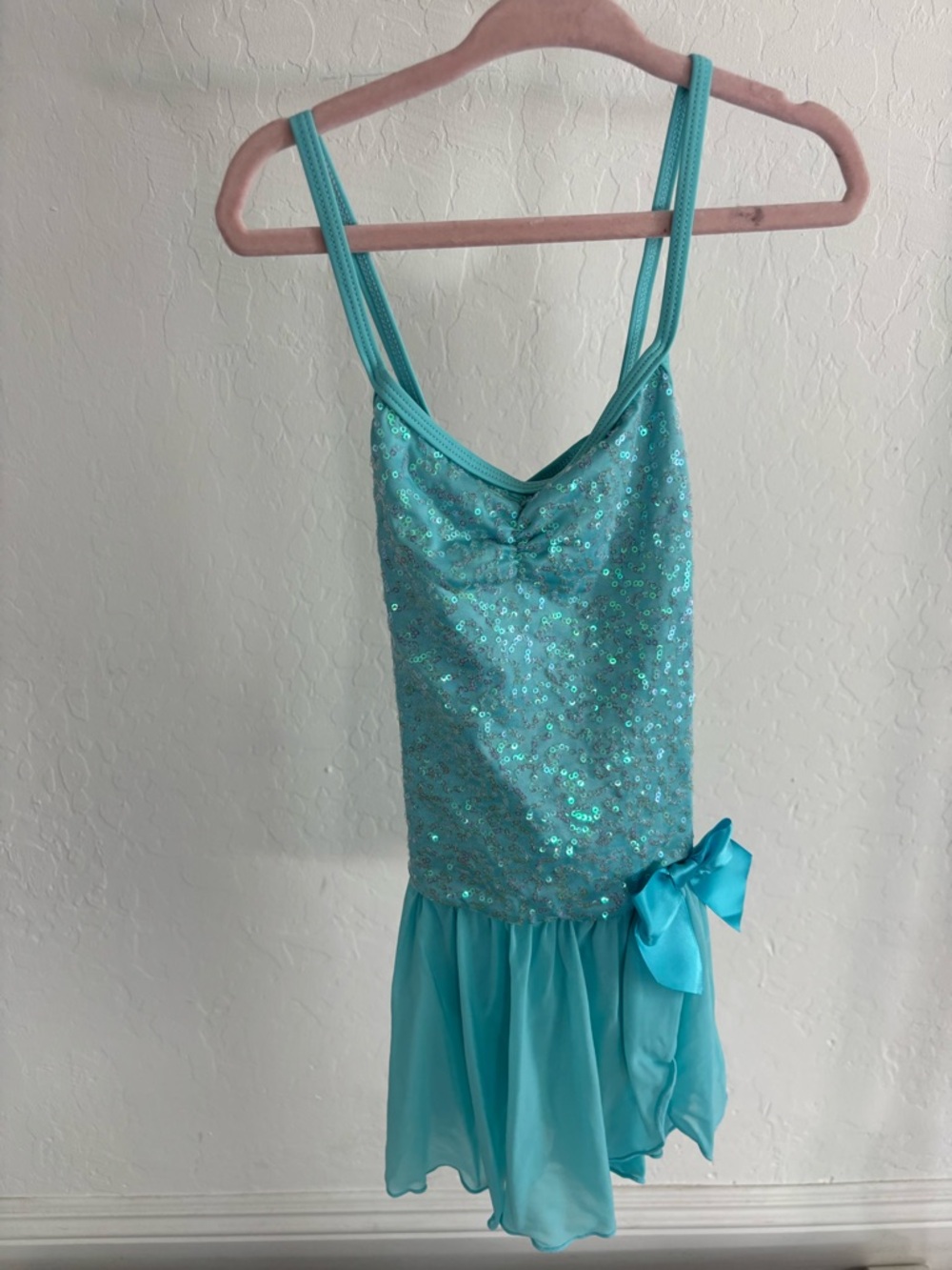 Sequin Turquoise Dance Dress with Bow